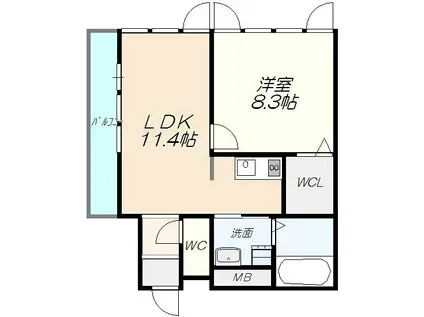 アグレアーブル(1LDK/3階)の間取り写真