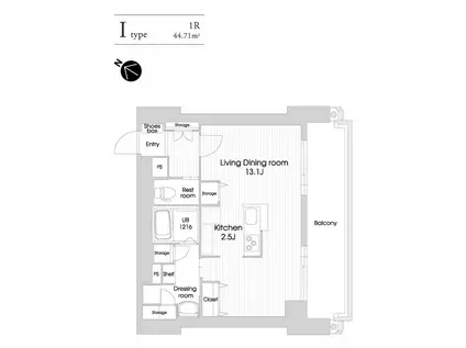 ラクレイス西新レジデンシャルタワー(ワンルーム/12階)の間取り写真