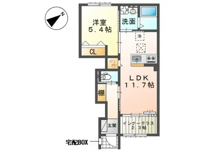 川口市大字道合字久保前 アパート工事(1LDK/1階)の間取り写真