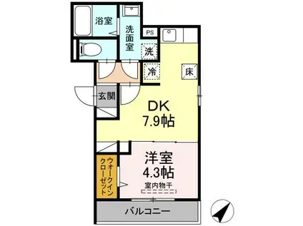 WINGS(1DK/1階)の間取り写真