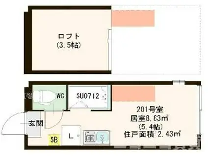 ハーモニーテラス清水町(ワンルーム/2階)の間取り写真
