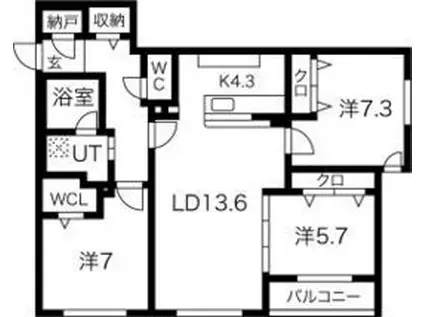 ミル・グランデ(3LDK/3階)の間取り写真