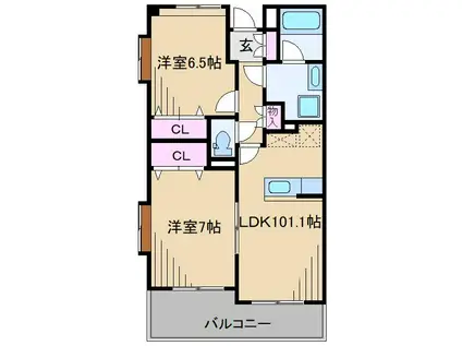 エマーレ新川崎(2LDK/3階)の間取り写真
