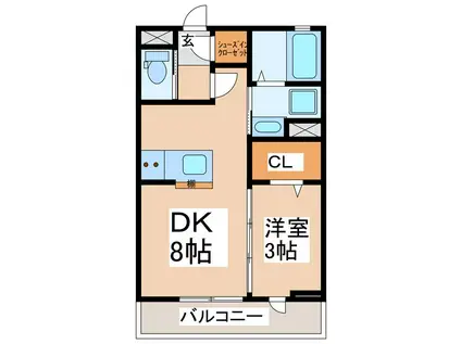 ソレール下之郷(1DK/3階)の間取り写真