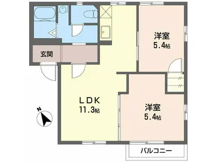 フレグランス上原B(2LDK/1階)の間取り写真