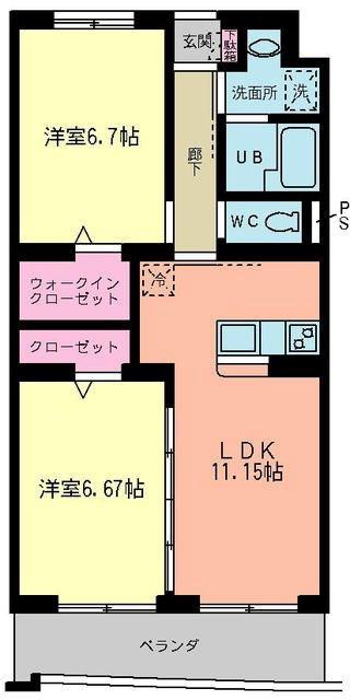 サンシャインユタカII(2LDK/1階)の間取り写真