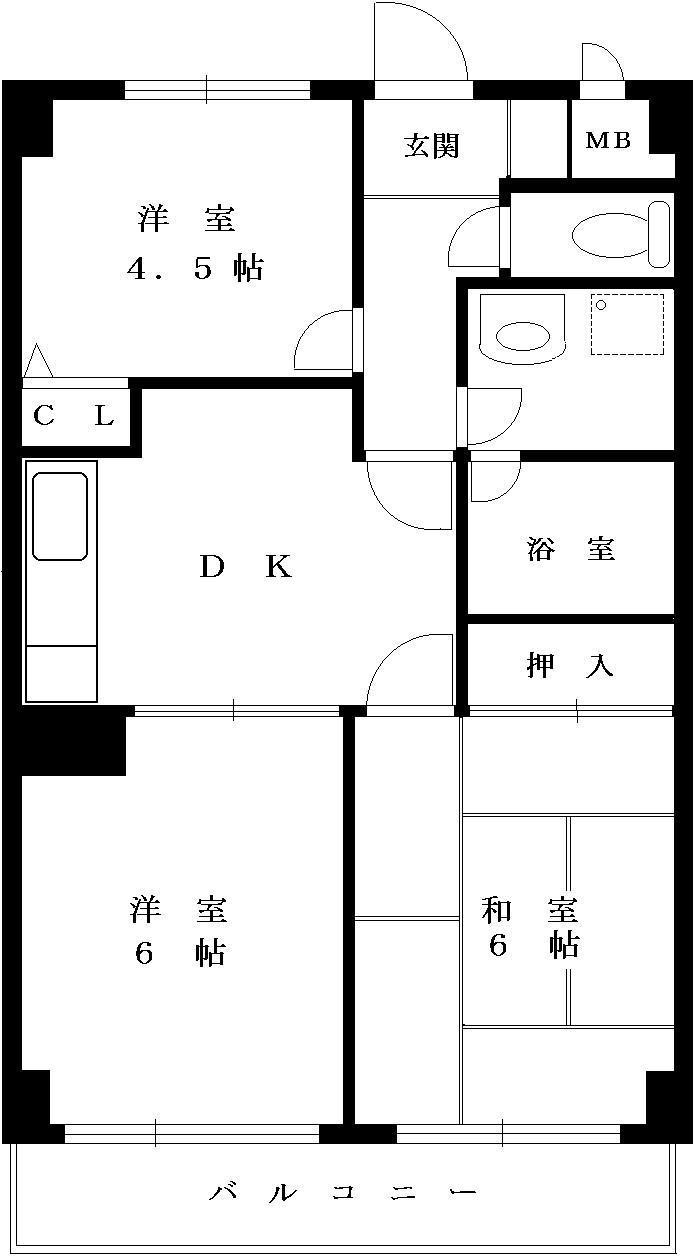 カトルズ中田I(3DK/1階)の間取り写真
