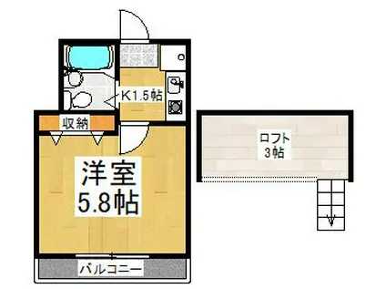 HMN稲田堤B棟(1K/1階)の間取り写真