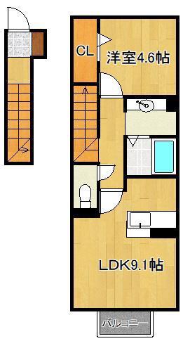 PAISIBLE PALAIS(1LDK/2階)の間取り写真