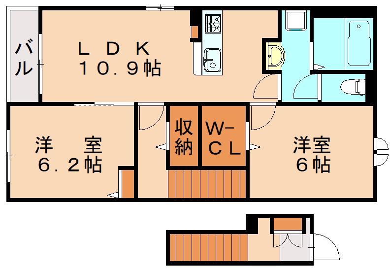 PARKSIDE COURTIV(2LDK/2階)の間取り写真