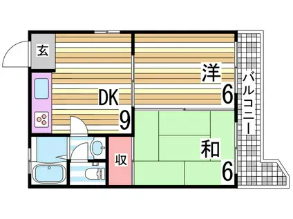 サンフローレ千代ヶ丘(2DK/2階)の間取り写真