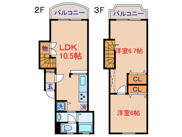 コンチネンタル・ヒロA棟(2LDK/2階)の間取り写真