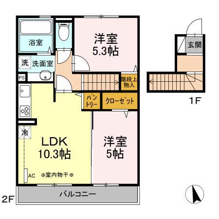 サニーサイド Ⅰ(2LDK/2階)の間取り写真