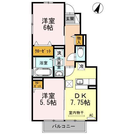 ヴィーナス(2DK/1階)の間取り写真