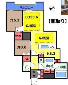 TOMIHISA CROSS コンフォートタワー(2LDK/34階)の間取り写真