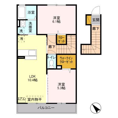 ウィスタリアイーストA(2LDK/2階)の間取り写真