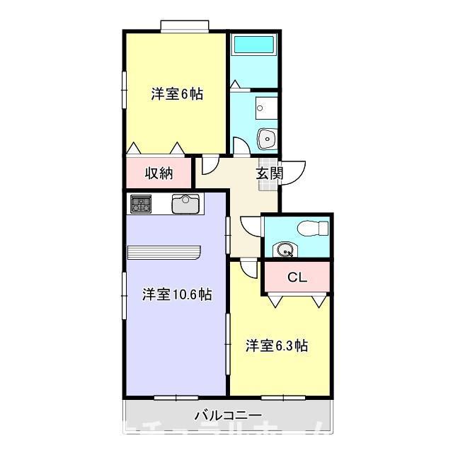 ウエスト COURT S棟(2LDK/2階)の間取り写真