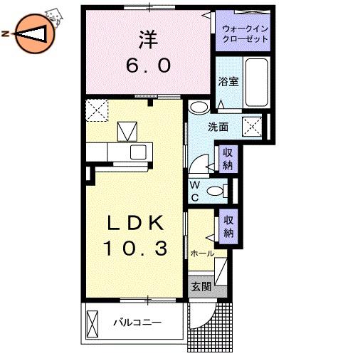ディスティーノ(1LDK/1階)の間取り写真