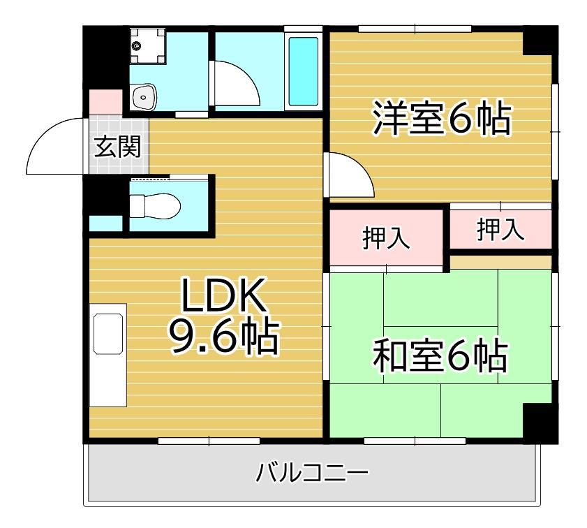 オアーゼ上の原(2LDK/7階)の間取り写真