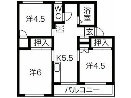 ヴィラナリー安八II2号棟(3DK/2階)の間取り写真