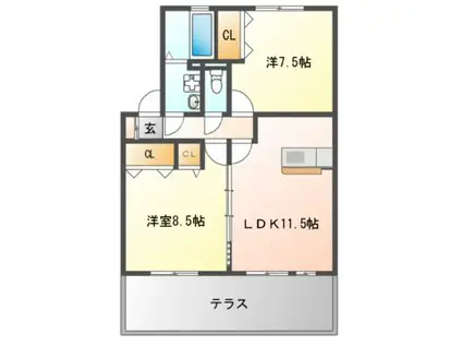 コンフォヴェール(2LDK/1階)の間取り写真