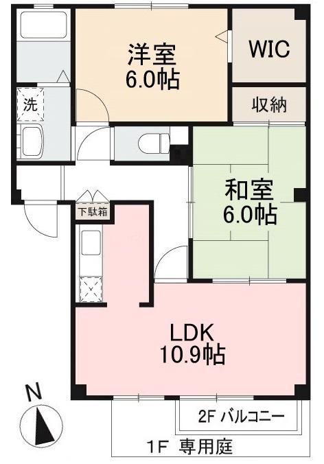 フォブールかすが(2LDK/1階)の間取り写真