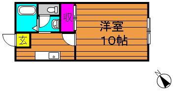 ビーライン川入A(1K/2階)の間取り写真