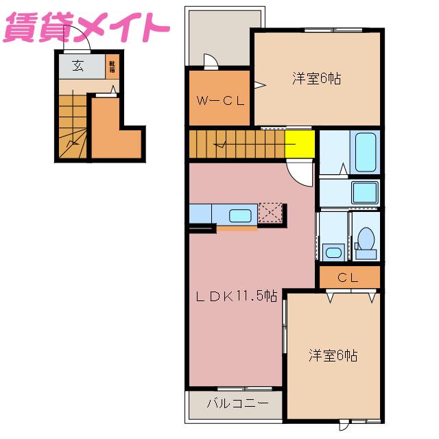 フルール(2LDK/2階)の間取り写真