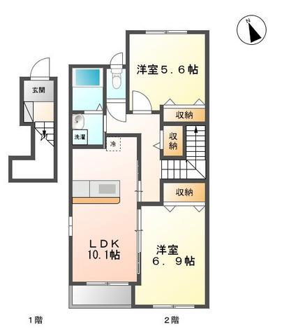 グランディール サーラ(2LDK/2階)の間取り写真