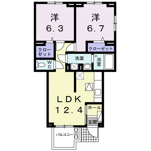 讃良レジデンス(2LDK/1階)の間取り写真