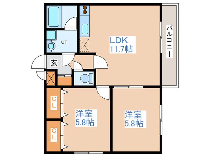 リベア北郷5-6(2LDK/4階)の間取り写真