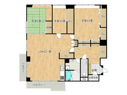 三国ヶ丘グリーンハイツ(3LDK/3階)の間取り写真