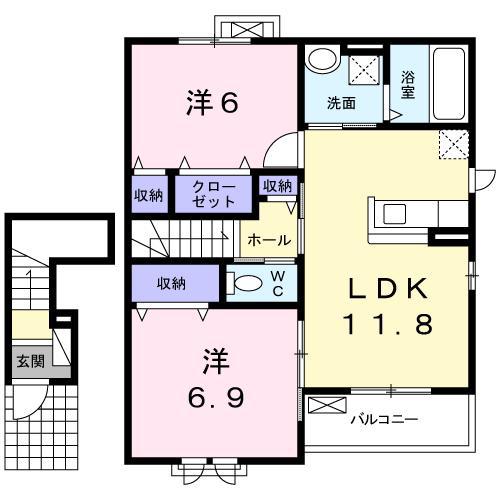 エヴァーグリーン納富分II(2LDK/2階)の間取り写真