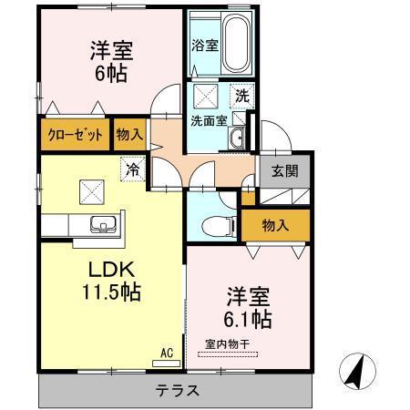 グランモア A棟(2LDK/1階)の間取り写真