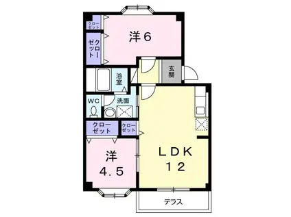 プラドール扇が丘(2LDK/1階)の間取り写真