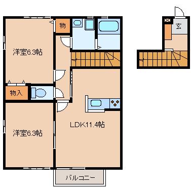 ヒルトップK(2LDK/2階)の間取り写真