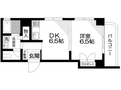 ヒルクレスト(1DK/6階)の間取り写真