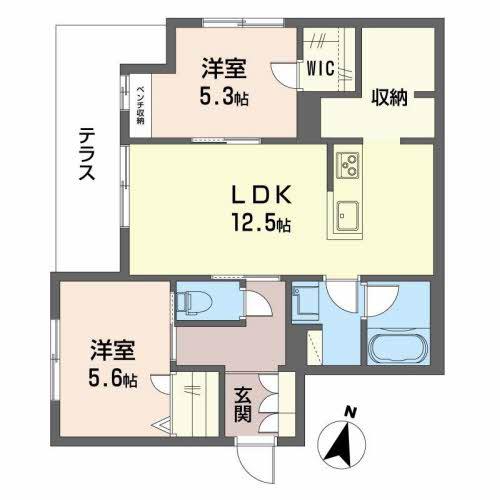 PALAIS FLEUR(2LDK/1階)の間取り写真