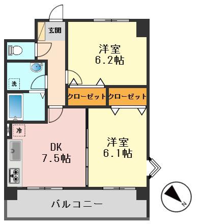 BELNOS34(2DK/3階)の間取り写真