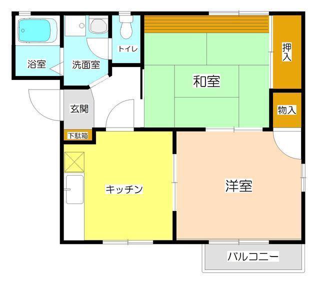 コーポ金子F棟(2K/1階)の間取り写真