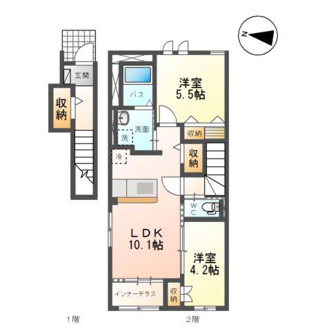 グランブール(2LDK/2階)の間取り写真