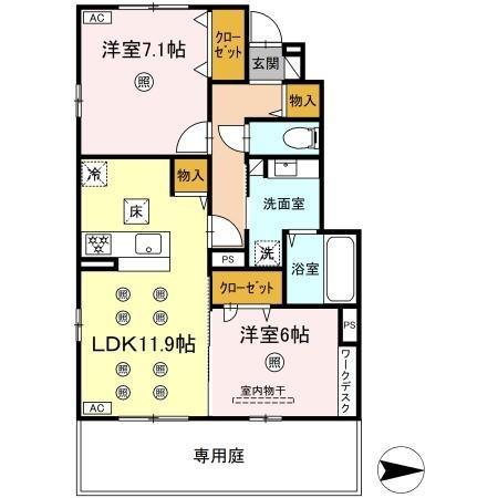 ティアラB(2LDK/1階)の間取り写真