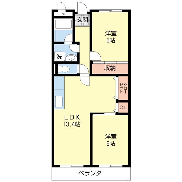 マンション亨(2LDK/3階)の間取り写真