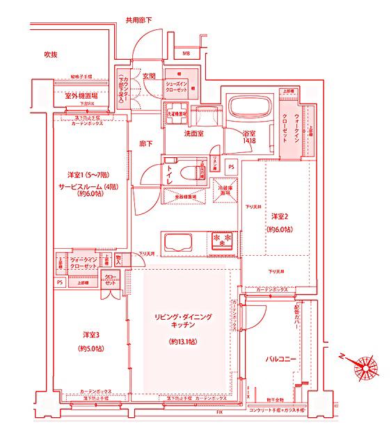 KDXレジデンス横濱紅葉坂(3LDK/6階)の間取り写真