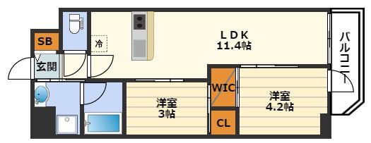 セレニテフラン梅田(2LDK/15階)の間取り写真