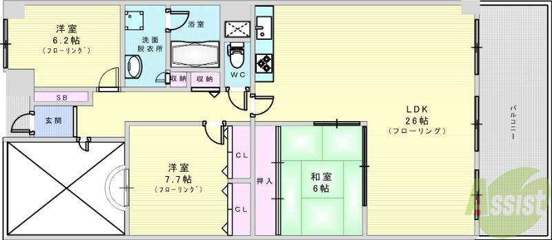 緑地公園アーバンライフ(3LDK/1階)の間取り写真