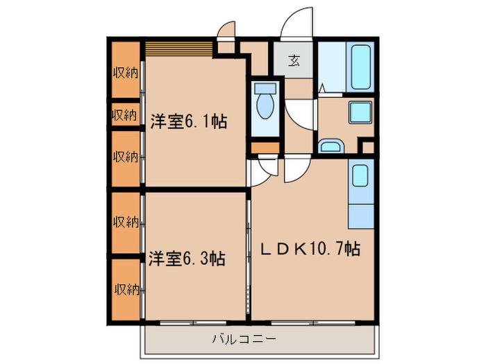 ルミエールあさひ(2LDK/2階)の間取り写真
