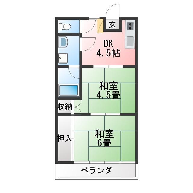 ふじハイツ(2DK/1階)の間取り写真