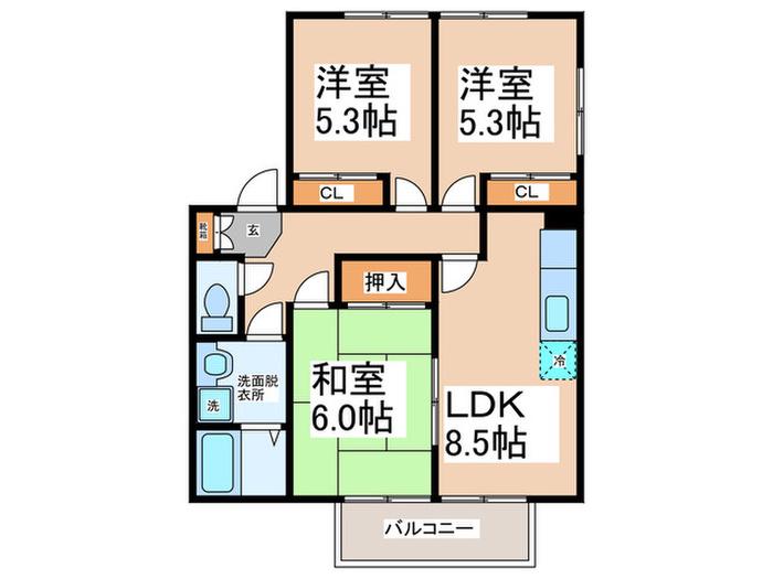 ハピネスト C棟(3LDK/2階)の間取り写真