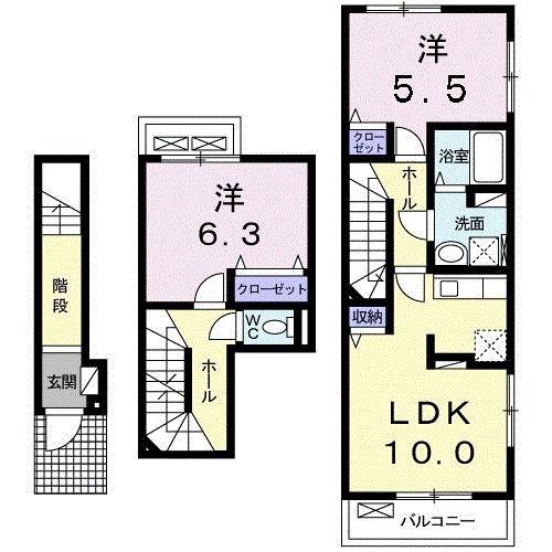 カーサドルチェIII(2LDK/2階)の間取り写真